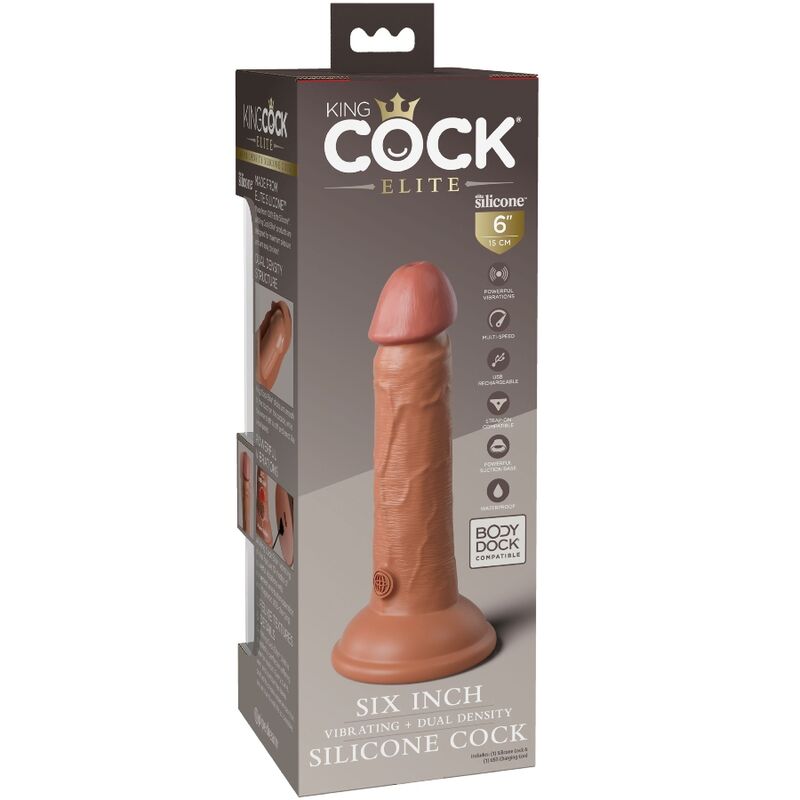 KING COCK - ELITE DILDO REALISTICO VIBRANTE E SILICONE 15.2 CM CARAMEL – Peni realistici – foto 5