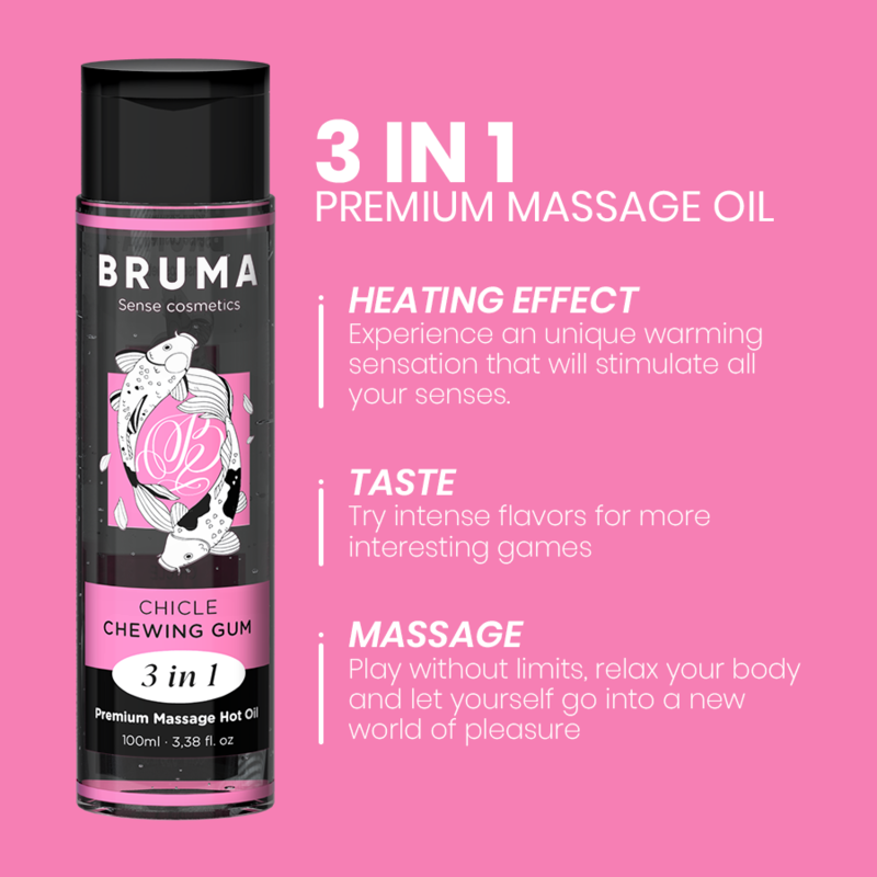 BRUMA - OLIO DA MASSAGGIO PREMIUM EFFETTO CALORE SAPORE GOMMA 3 IN 1 - 100 ML – Con effetto termico – foto 4