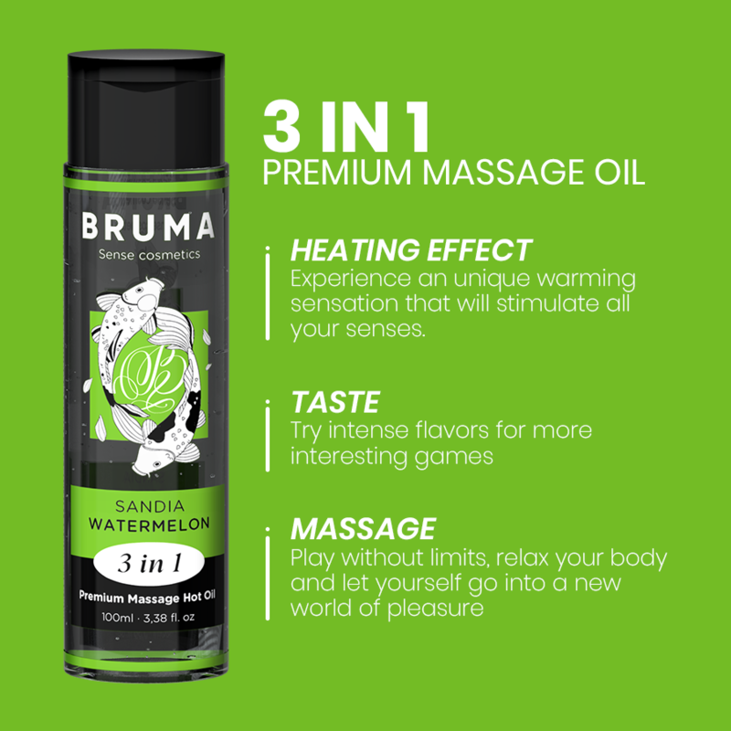 BRUMA - OLIO DA MASSAGGIO PREMIUM EFFETTO CALORE SAPORE ANGURIA 3 IN 1 - 100 ML – Con effetto termico – foto 4