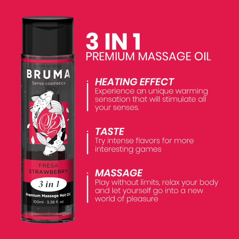 BRUMA - OLIO DA MASSAGGIO PREMIUM EFFETTO CALORE SAPORE FRAGOLA 3 IN 1 - 100 ML – Con effetto termico – foto 4
