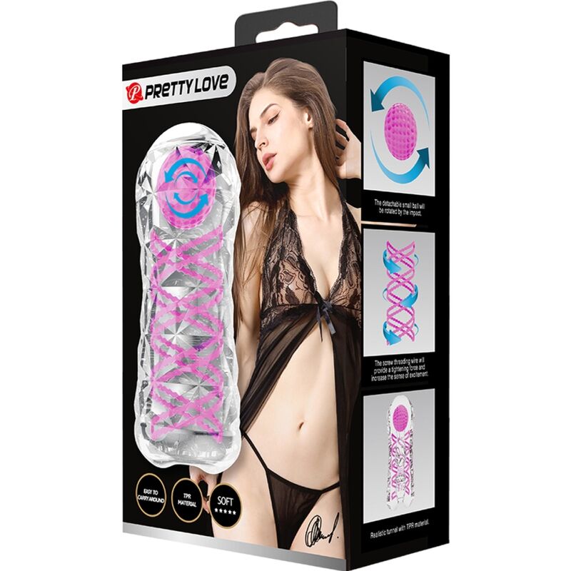 PRETTY LOVE - MASTURBATORE MASCHILE FANTASY CON SPIRALE INTERNA E SFERE TRASPARENTI – Vari masturbatori – foto 9