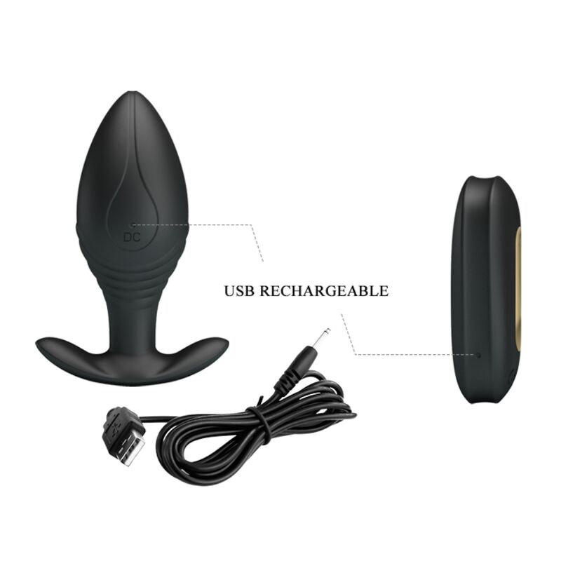 PRETTY LOVE - VIBRATORE RICARICABILE PLUG ANALE REGINA NERO – Tappi anali – foto 10