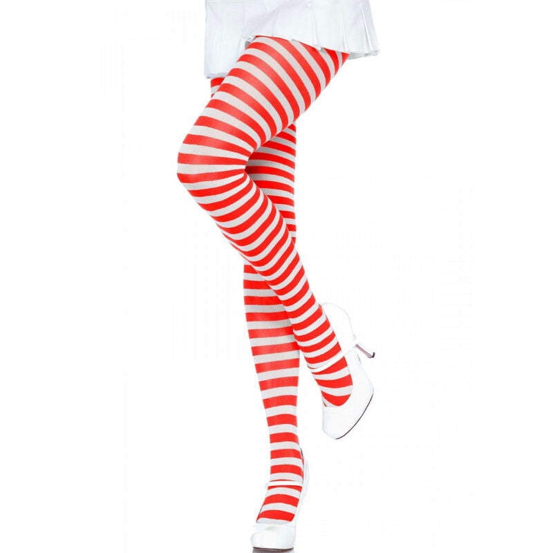 LEG AVENUE - COLLANT A RIGHE BIANCO/ROSSO – Calzini