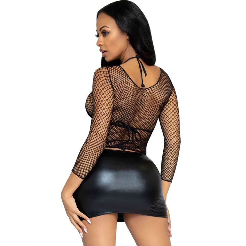 LEG AVENUE - T-SHIRT A RETE MANICHE LUNGHE NERA – Body – foto 3