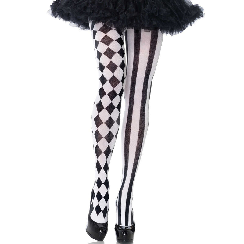 LEG AVENUE - COLLANT ARLECCHINO NERO/BIANCO – Calzini