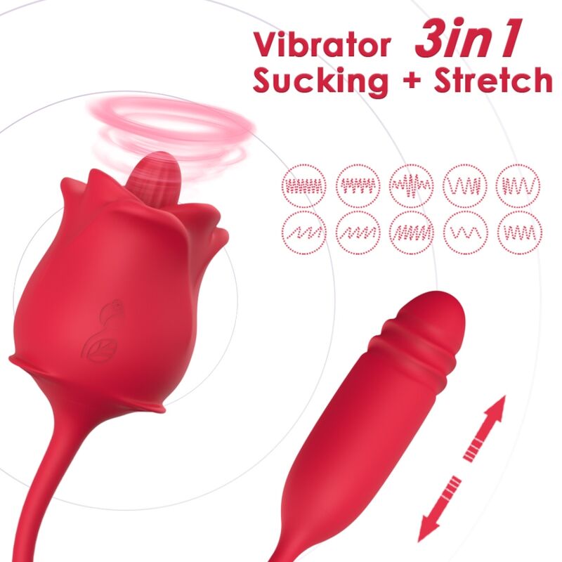 ARMONY - 3 IN 1 ROSA, STIMOLATORE, ASPIRAZIONE E SU&GIÙ CON CODA ROSSA – Stimolatore d'aria con vibrazione