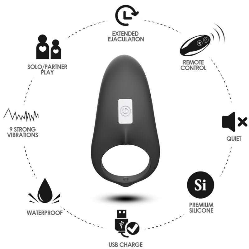 ARMONY - ANELLO VIBRATORE SHARK PER TELECOMANDO DI COPPIA NERO – Cockring con vibrazione – foto 4
