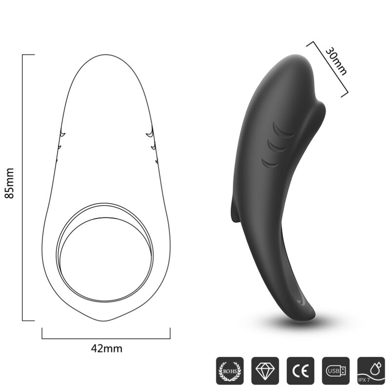 ARMONY - ANELLO VIBRATORE SHARK PER TELECOMANDO DI COPPIA NERO – Cockring con vibrazione – foto 6