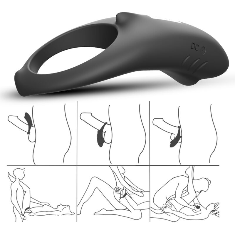 ARMONY - ANELLO VIBRATORE SHARK PER TELECOMANDO DI COPPIA NERO – Cockring con vibrazione – foto 5