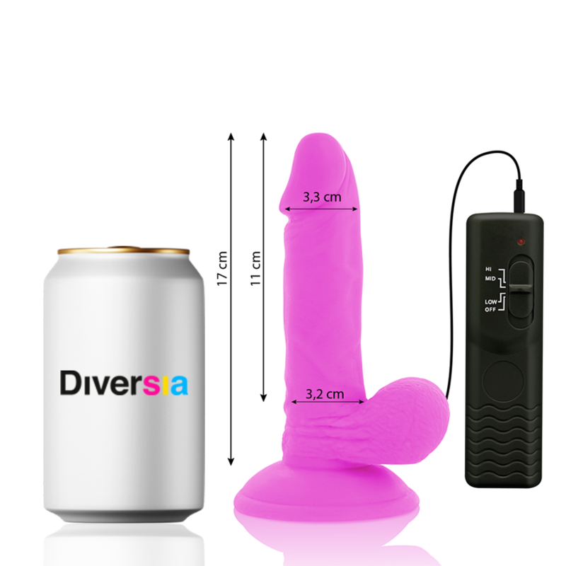 DIVERSIA - DILDO VIBRANTE FLESSIBILE VIOLA 17 CM -O- 3.3 CM – Dildo strapon – foto 3