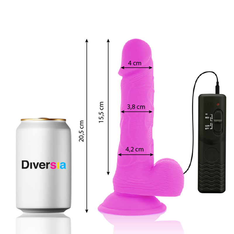 DIVERSIA - DILDO VIBRANTE FLESSIBILE VIOLA 20.5 CM -O- 4.2 CM – Dildo strapon – foto 3