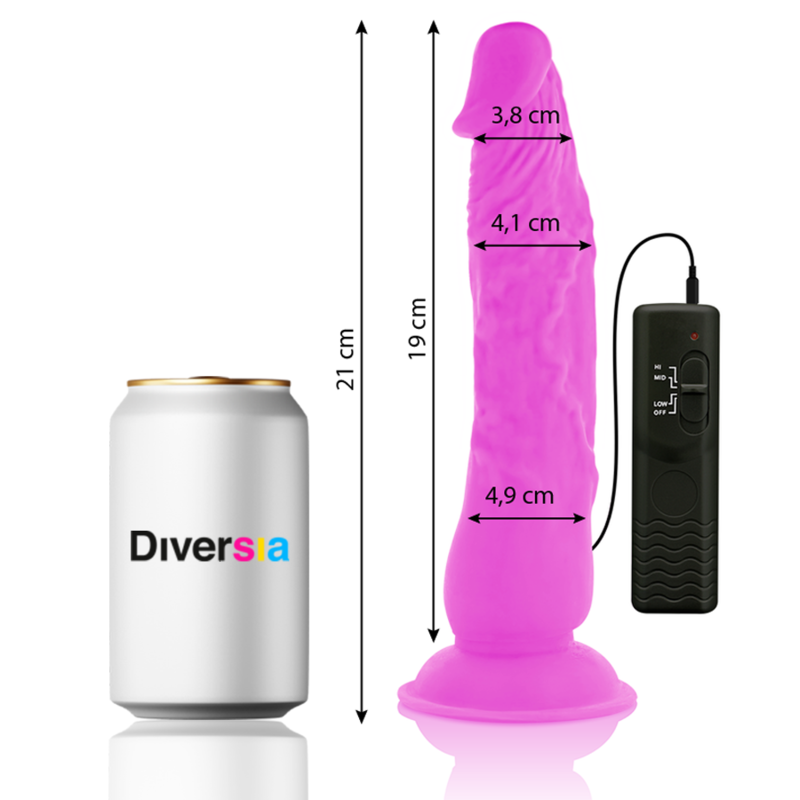 DIVERSIA - DILDO VIBRANTE FLESSIBILE VIOLA 21 CM -O- 4.9 CM – Dildo strapon – foto 3
