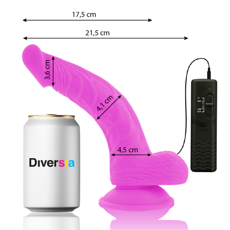 DIVERSIA - DILDO VIBRANTE FLESSIBILE VIOLA 21.5 CM -O- 4.5 CM – Dildo con punto G – foto 3