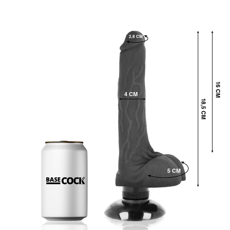 BASECOCK - VIBRATORE REALISTICO BASECOCK 2-1 NERO 18.5 CM -O- 4 CM – Vibratori realistici – foto 2