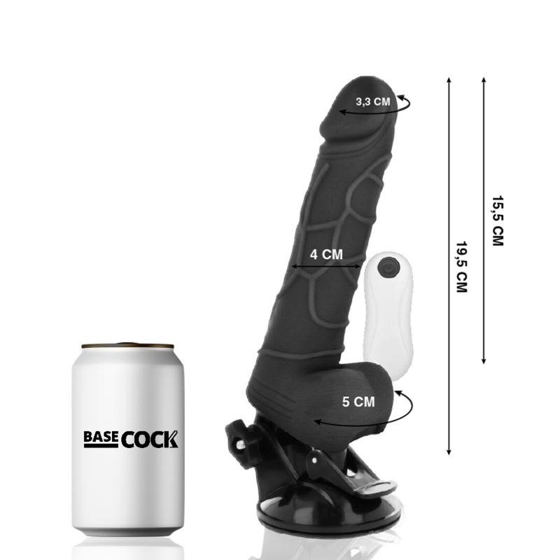 BASECOCK - VIBRATORE REALISTICO TELECOMANDO NERO CON TESTICOLI 19.5 CM -O- 4 CM – Telecomando – foto 2