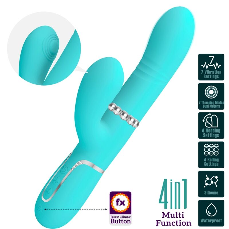 PRETTY LOVE - VIBRATORE MULTIFUNZIONE G-SPOT VERDE ACQUA – Vibratori di coniglio – foto 3