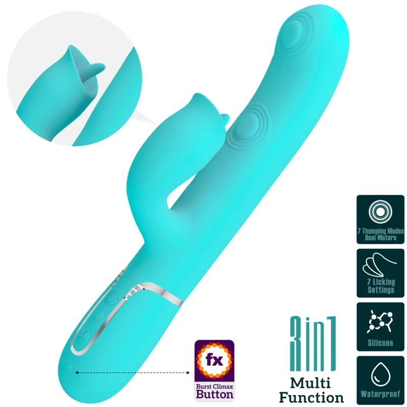 PRETTY LOVE - VIBRATORE CONIGLIO CON LECCATURA VERDE ACQUA – Vibratori di coniglio – foto 3