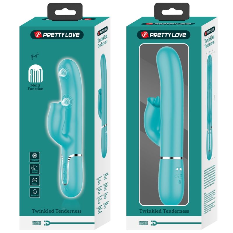 PRETTY LOVE - VIBRATORE CONIGLIO CON LECCATURA VERDE ACQUA – Vibratori di coniglio – foto 4