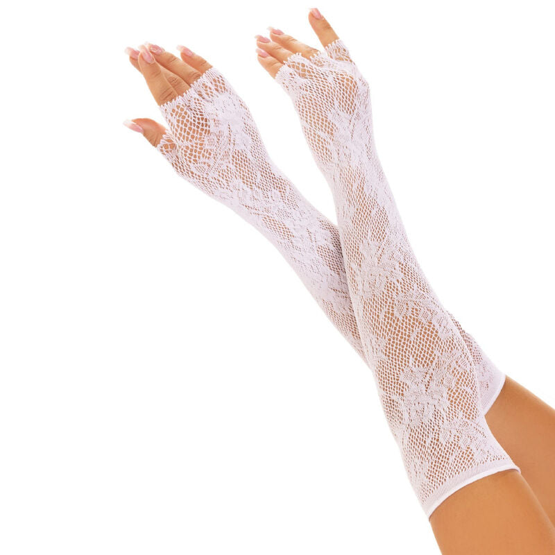 LEG AVENUE - GUANTI SENZA DITA IN RETE FLOREALE BIANCO – Guanti di biancheria intima
