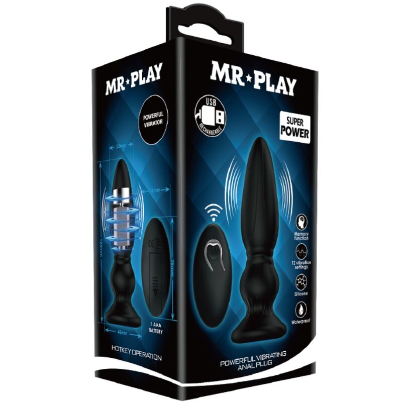 MR PLAY - POTENTE VIBRATORE TELECOMANDO PLUG ANALE NERO – Tappi anali – foto 9