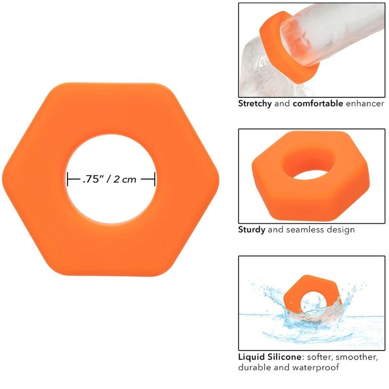CALEXOTICS - ALPHA ANELLO PROLONG SEXAGON ARANCIONE – Cockring senza vibrazione – foto 8
