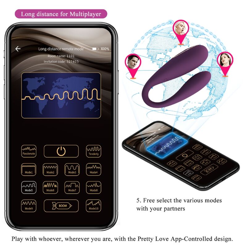 PRETTY LOVE - AUGUST VIBRATORE GLOBAL DOUBLE PLEASURE REMOTO – Vibratore per coppie UD – foto 15