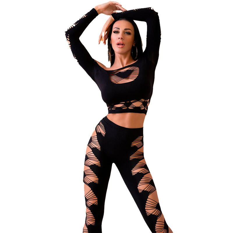 CHILIROSE - CR 4436 TOP E LEGGINS NERO S/L – Top e mutandine