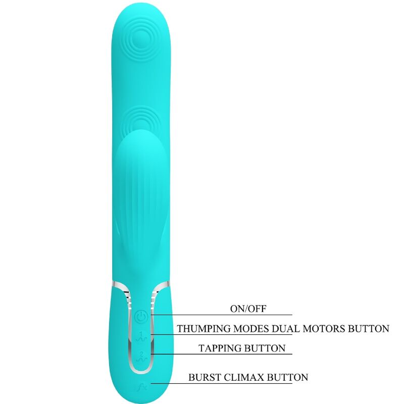PRETTY LOVE - VIBRATORE MULTIFUNZIONE PERLITA 3 IN 1 G-SPOT VERDE ACQUA – Vibratori di coniglio – foto 8