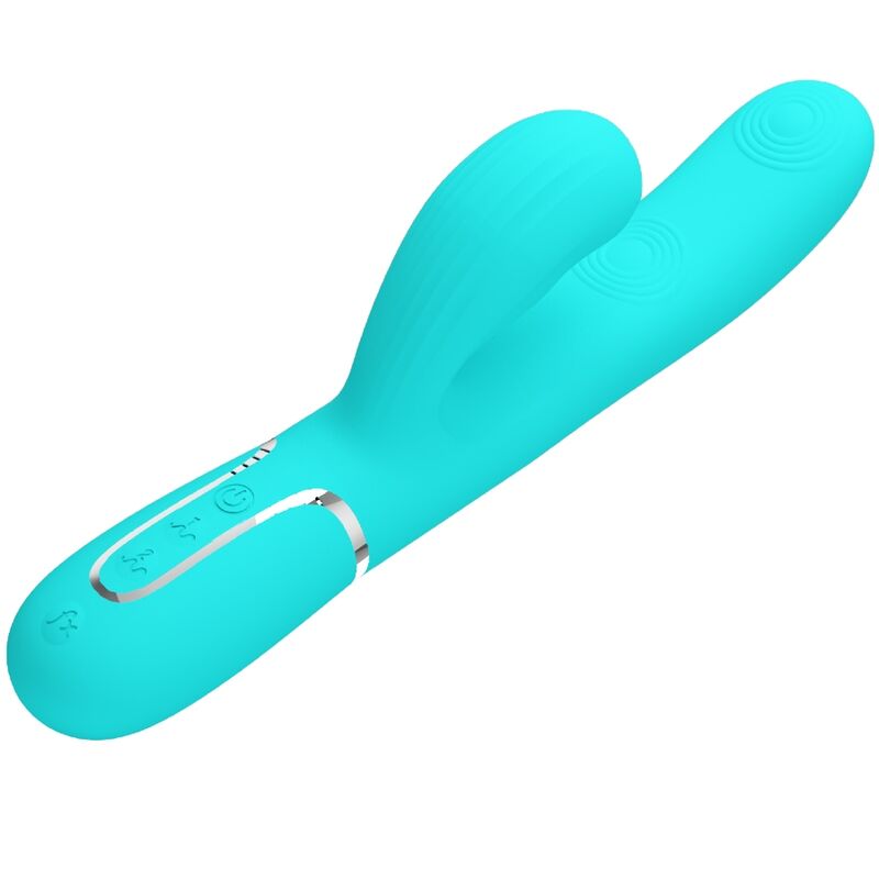 PRETTY LOVE - VIBRATORE MULTIFUNZIONE PERLITA 3 IN 1 G-SPOT VERDE ACQUA – Vibratori di coniglio – foto 3