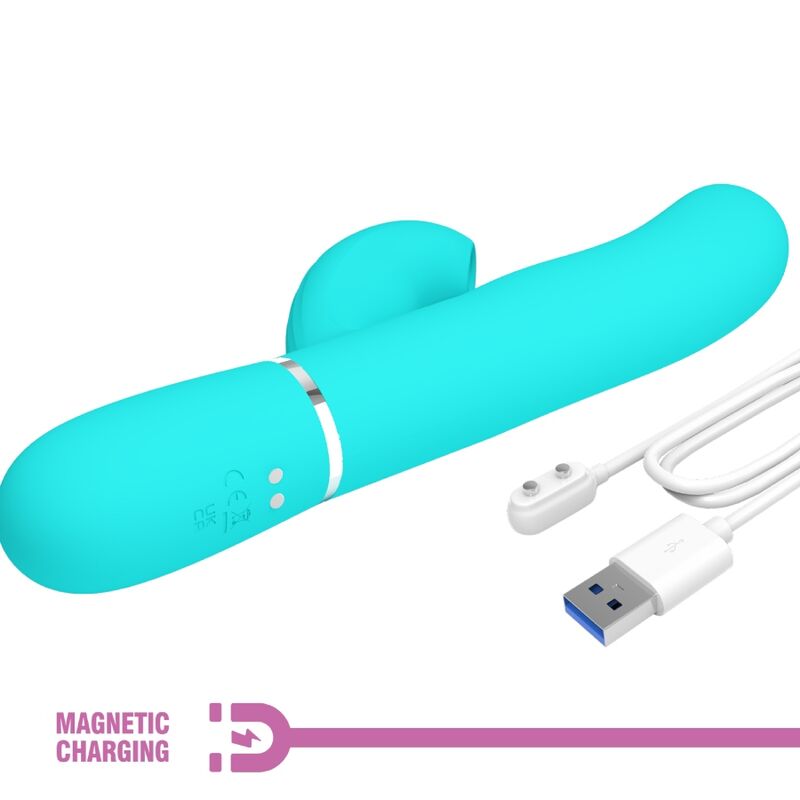 PRETTY LOVE - VIBRATORE MULTIFUNZIONE PERLITA 3 IN 1 G-SPOT VERDE ACQUA – Vibratori di coniglio – foto 9