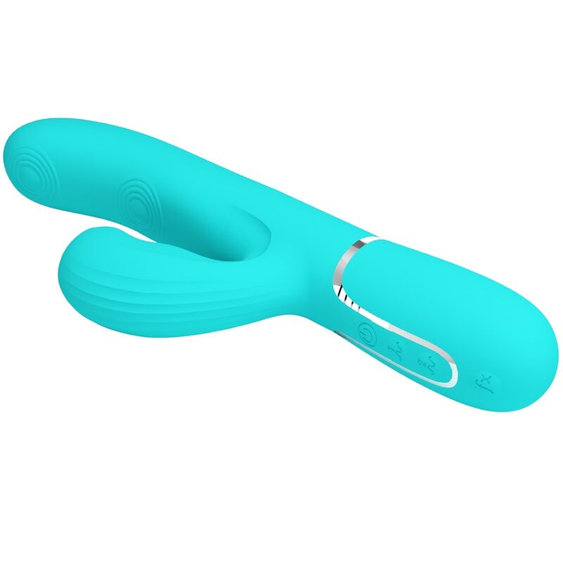 PRETTY LOVE - VIBRATORE MULTIFUNZIONE PERLITA 3 IN 1 G-SPOT VERDE ACQUA – Vibratori di coniglio – foto 5