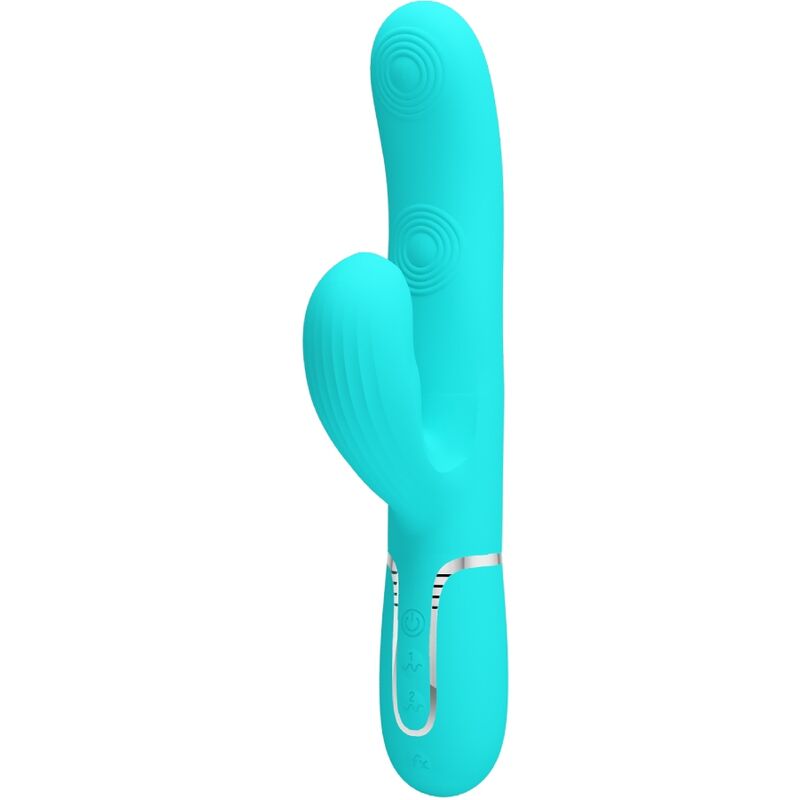 PRETTY LOVE - VIBRATORE MULTIFUNZIONE PERLITA 3 IN 1 G-SPOT VERDE ACQUA – Vibratori di coniglio