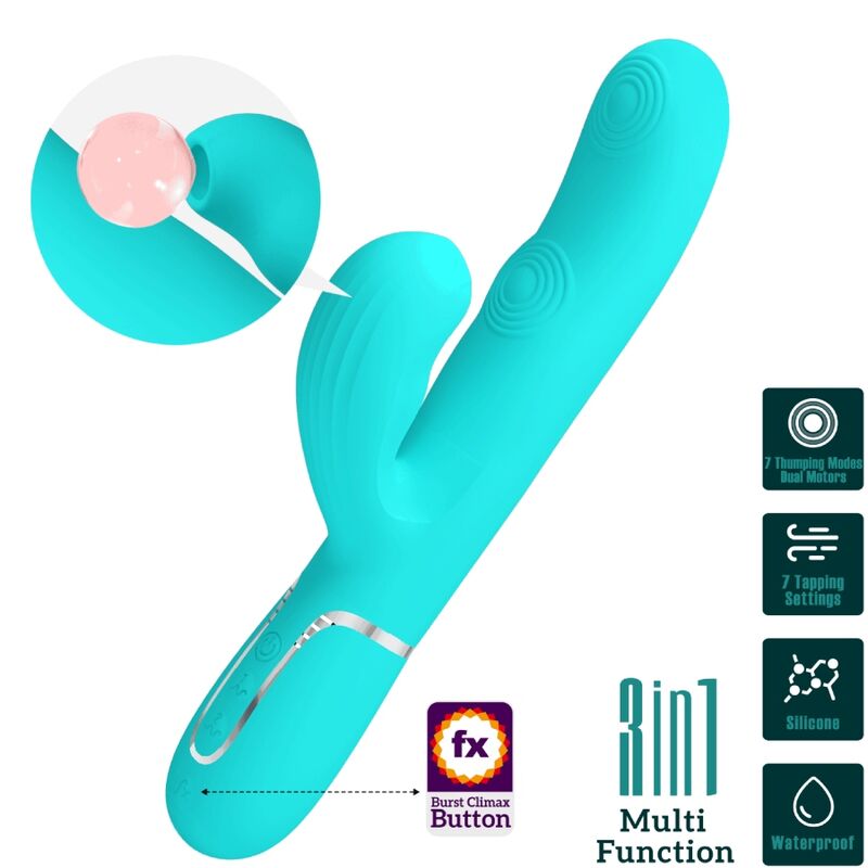 PRETTY LOVE - VIBRATORE MULTIFUNZIONE PERLITA 3 IN 1 G-SPOT VERDE ACQUA – Vibratori di coniglio – foto 10