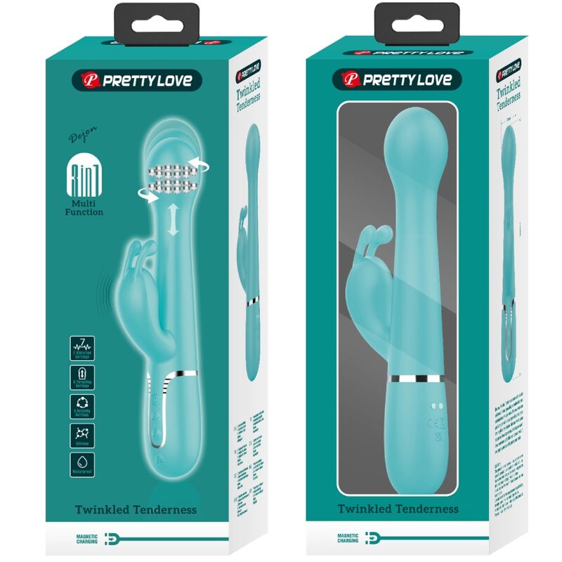 PRETTY LOVE - VIBRATORE DEJON RABBIT 3 IN 1 MULTIFUNZIONE VERDE ACQUA – Vibratori di coniglio – foto 11