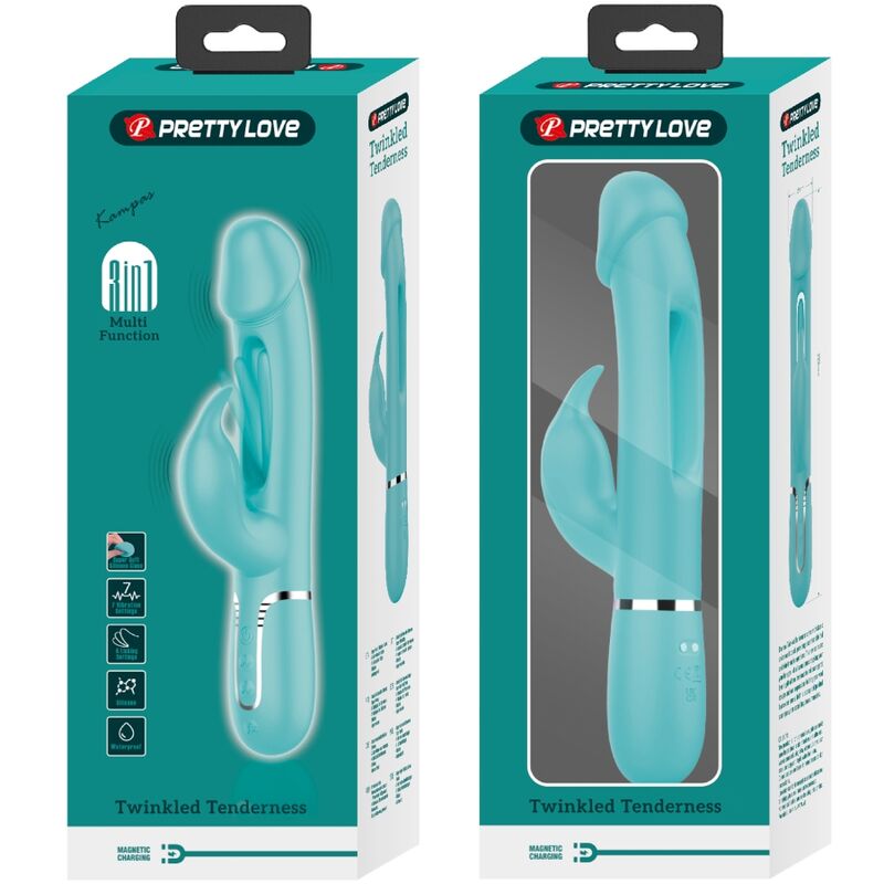 PRETTY LOVE - VIBRATORE DEJON RABBIT 3 IN 1 MULTIFUNZIONE VERDE ACQUA – Vibratori di coniglio – foto 11
