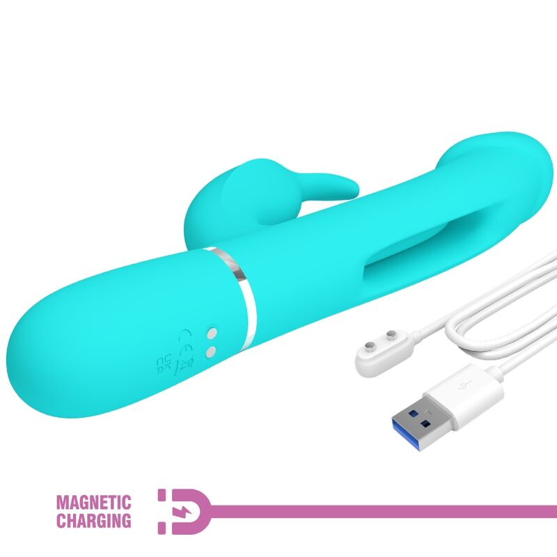 PRETTY LOVE - VIBRATORE DEJON RABBIT 3 IN 1 MULTIFUNZIONE VERDE ACQUA – Vibratori di coniglio – foto 9