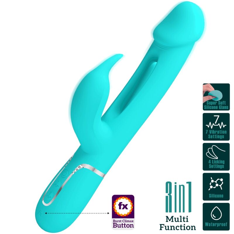 PRETTY LOVE - VIBRATORE DEJON RABBIT 3 IN 1 MULTIFUNZIONE VERDE ACQUA – Vibratori di coniglio – foto 10