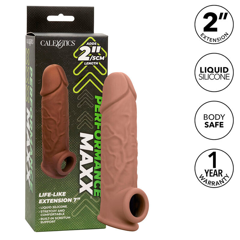 CALEXOTICS - PERFORMANCE MAXX LIFE-LIKE EXTENSION 7 PELLE MARRONE – Copri pene con estensione – foto 2