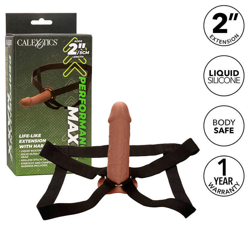 CALEXOTICS - ESTENSIONE REALE PERFORMANCE MAXX CON IMBRACATURA IN PELLE MARRONE – Estensore del pene con imbracatura – foto 2