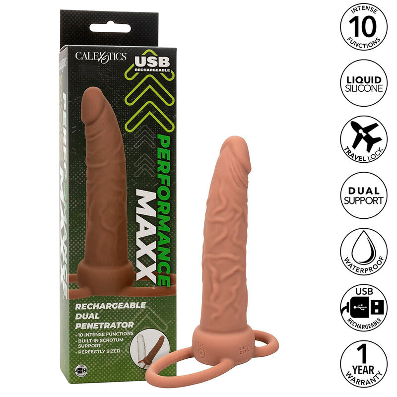 CALEXOTICS - PERFORMANCE MAXX RICARICABILE DOPPIO PENETRATORE MARRONE PELLE – Anelli a doppia penetrazione – foto 2