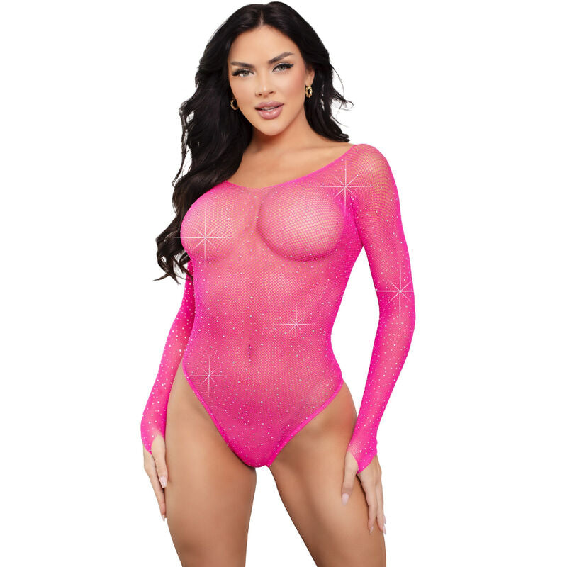 LEG AVENUE - BODY MANICA LUNGA CRISTALLIZZATO FUCSIA – Body