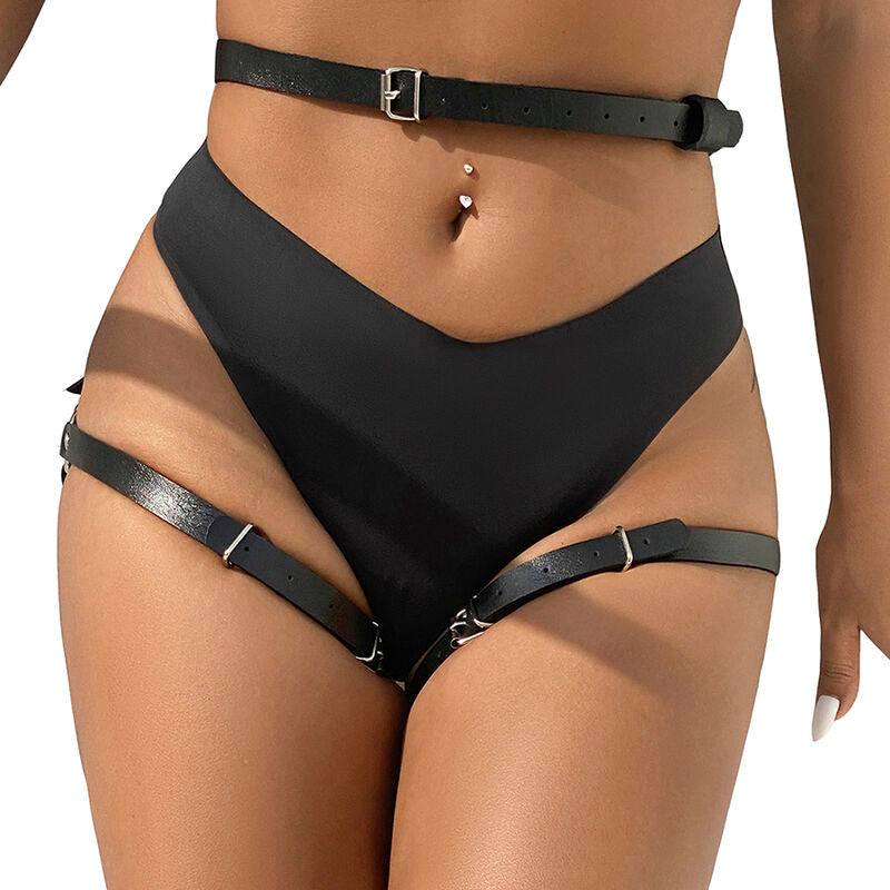 SUBBLIME - PETTORINA IN VITA E GAMBE IN PELLE NERA TAGLIA UNICA – Imbracatura