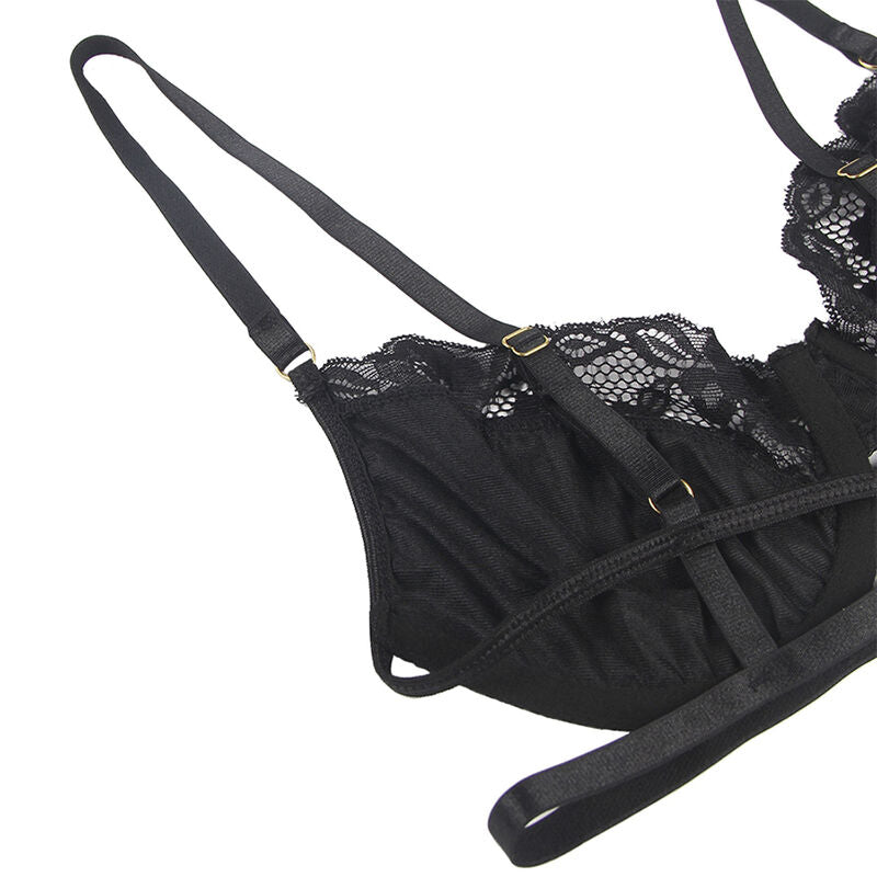 SUBBLIME - SET 3 PEZZI REGGISENO + PERIZOMA + REGGISENO IN PIZZO NERO S/M – Babydoll con reggicalze – foto 5