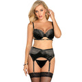 SUBBLIME - SET 3 PEZZI REGGISENO + PERIZOMA + REGGISENO IN PIZZO NERO S/M – Babydoll con reggicalze