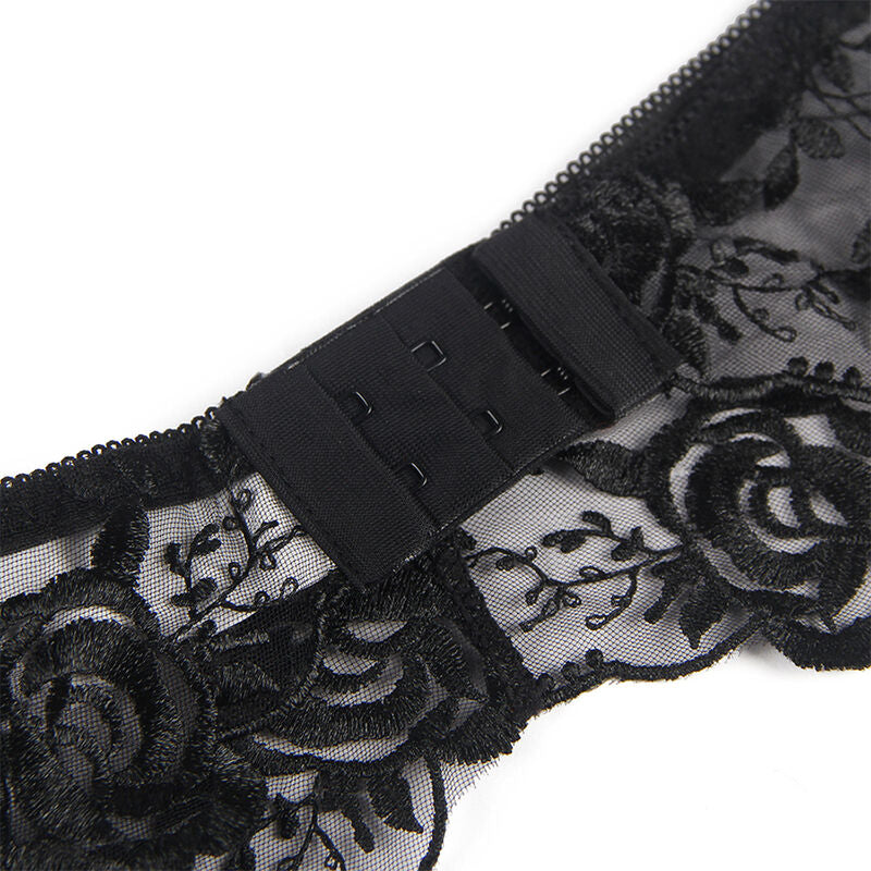 SUBBLIME - SET 3 PEZZI REGGISENO + PERIZOMA + GIARRETTIERA STAMPA FLOREALE NERO S/M – Babydoll con reggicalze – foto 11