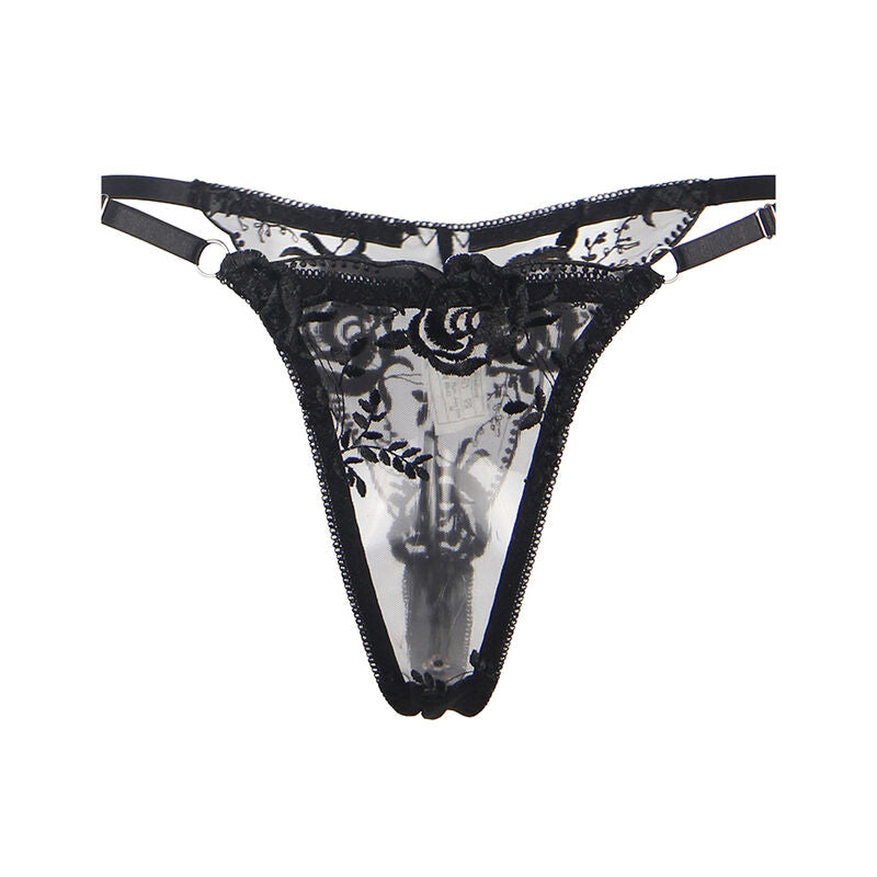 SUBBLIME - SET 3 PEZZI REGGISENO + PERIZOMA + GIARRETTIERA STAMPA FLOREALE NERO S/M – Babydoll con reggicalze – foto 8