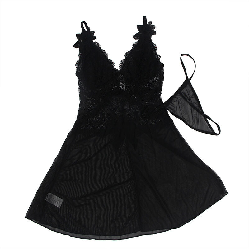 SUBBLIME - BABYDOLL TULLE CON DETTAGLI PIZZO E FIORI NERO L/XL – Babydoll – foto 3