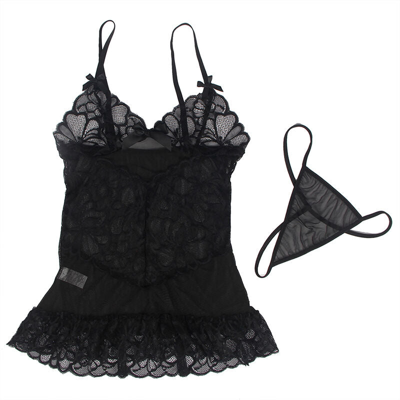 SUBBLIME - BABY DOLL CON SPALLINE REGOLABILI E PIZZO TRASPARENTE STAMPA FLOREALE NERO L/XL – Babydoll – foto 7