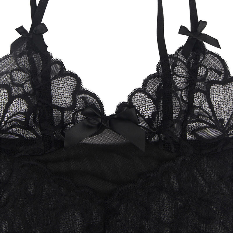 SUBBLIME - BABY DOLL CON SPALLINE REGOLABILI E PIZZO TRASPARENTE STAMPA FLOREALE NERO L/XL – Babydoll – foto 8