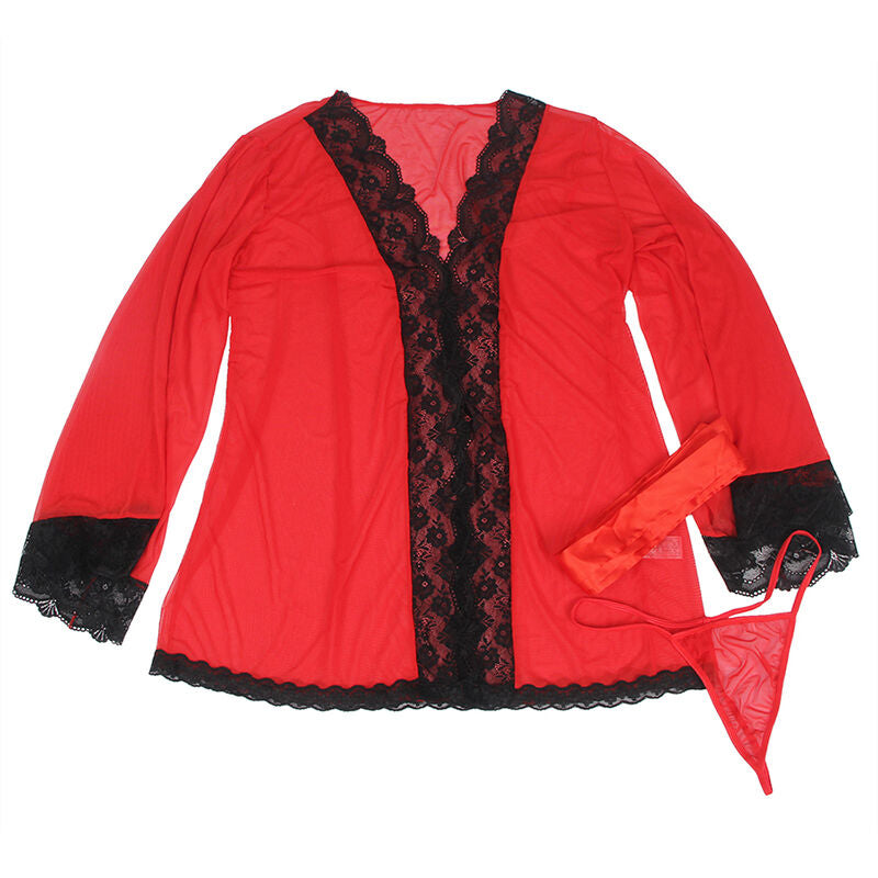 SUBBLIME - VESTAGLIA IN TESSUTO TRASPARENTE CON DETTAGLI IN PIZZO ROSSO S/M – Vestaglia – foto 5